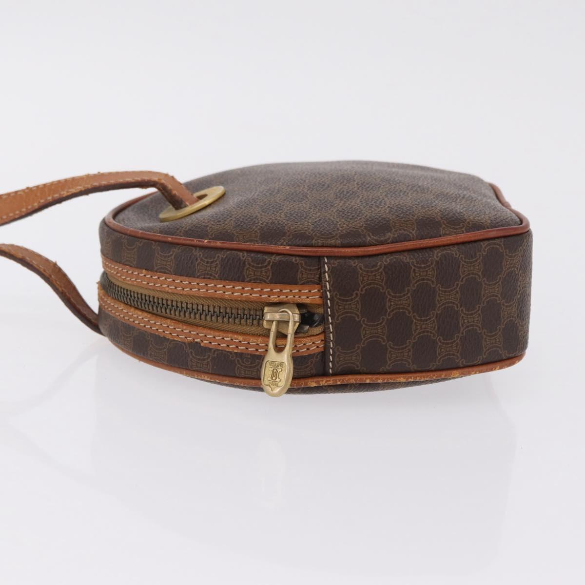 CELINE Macadam Canvas Circle Shoulder Bag PVC Leather Brown Gold Auth 210297