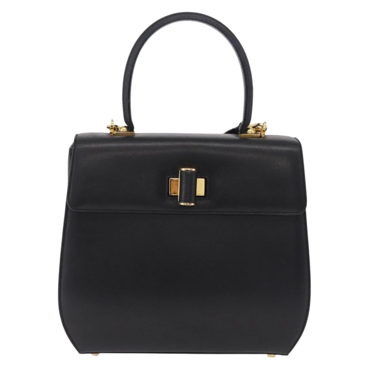 Salvatore Ferragamo Gancini Hand Bag Leather 2way Black Gold Auth 210300A