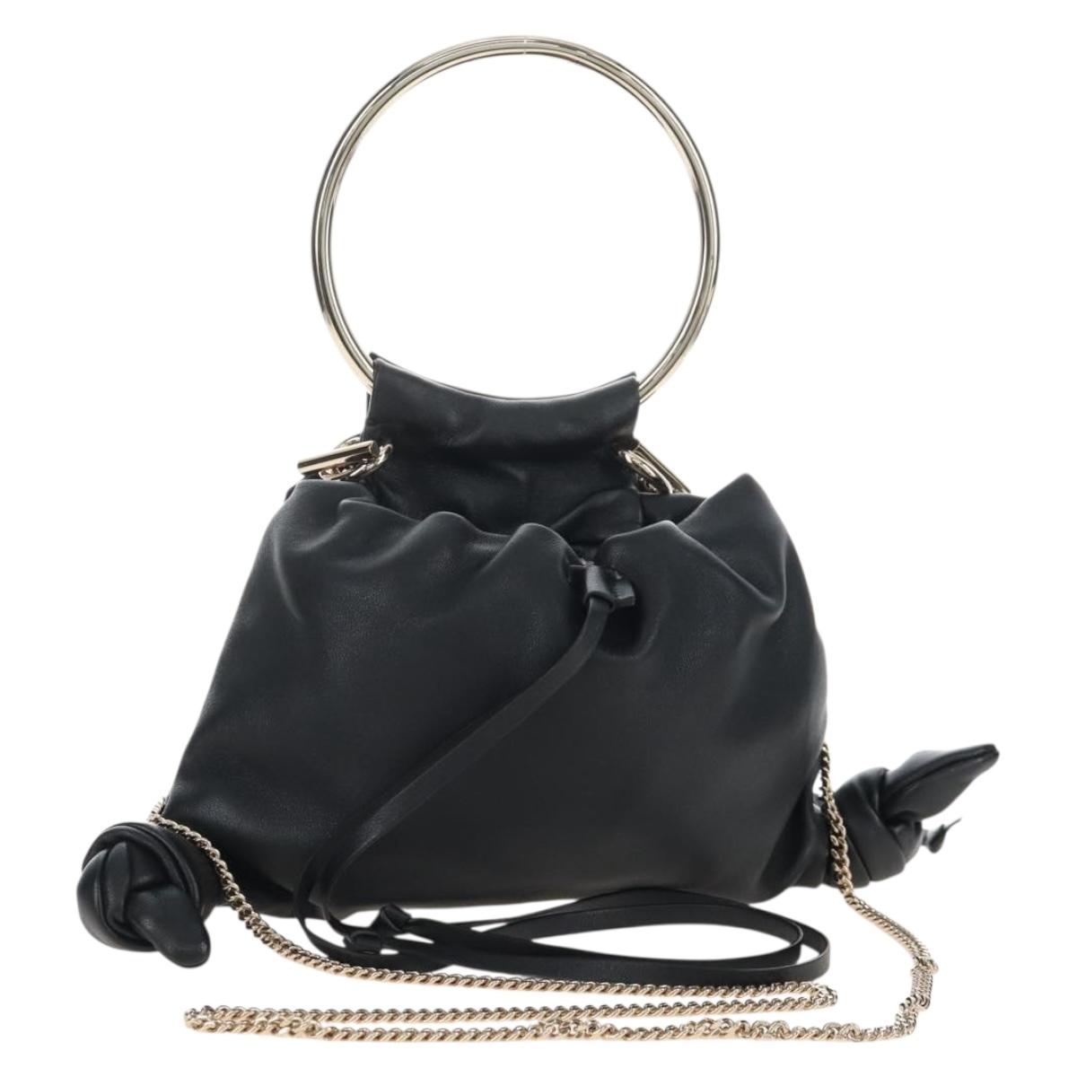 Chloe Chain Arlene Shoulder Bag Leather 2way Black Gold Auth 210301V
