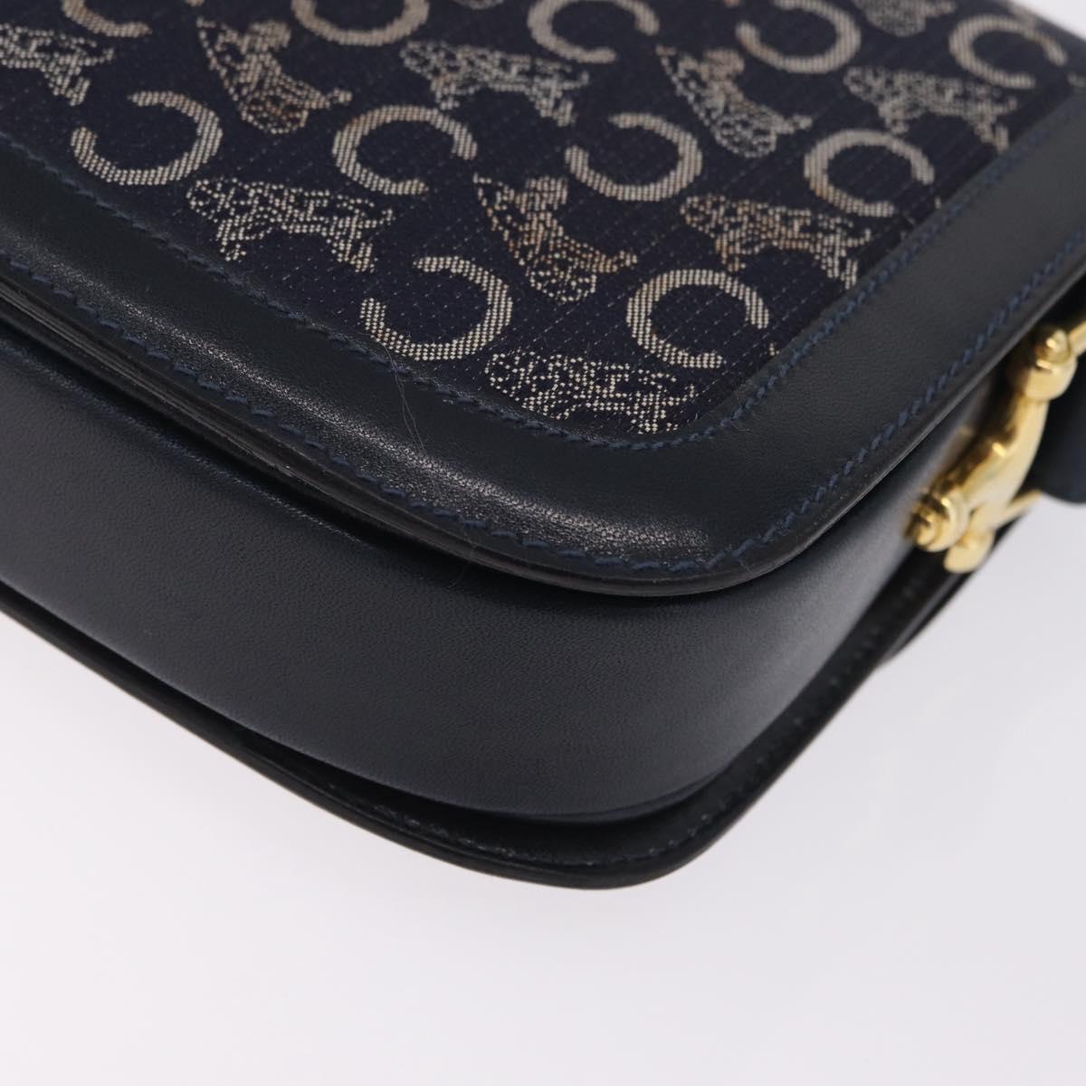 CELINE C saluki Shoulder Bag Canvas Navy Gold Auth 210302