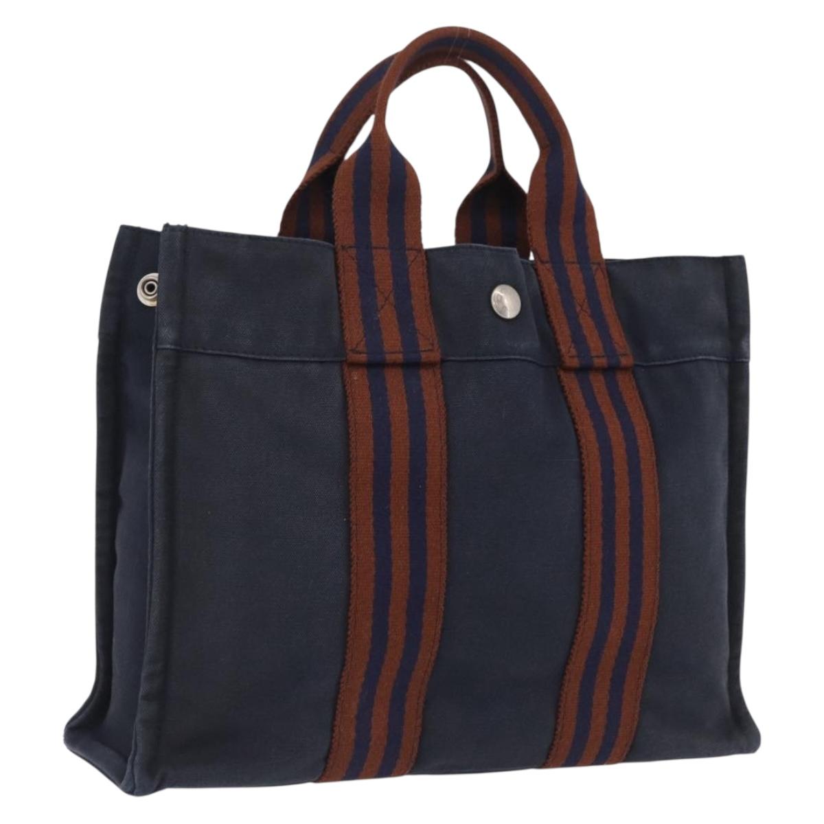 HERMES New Fourre Tout PM Hand Bag Canvas Navy Silver Auth 210303