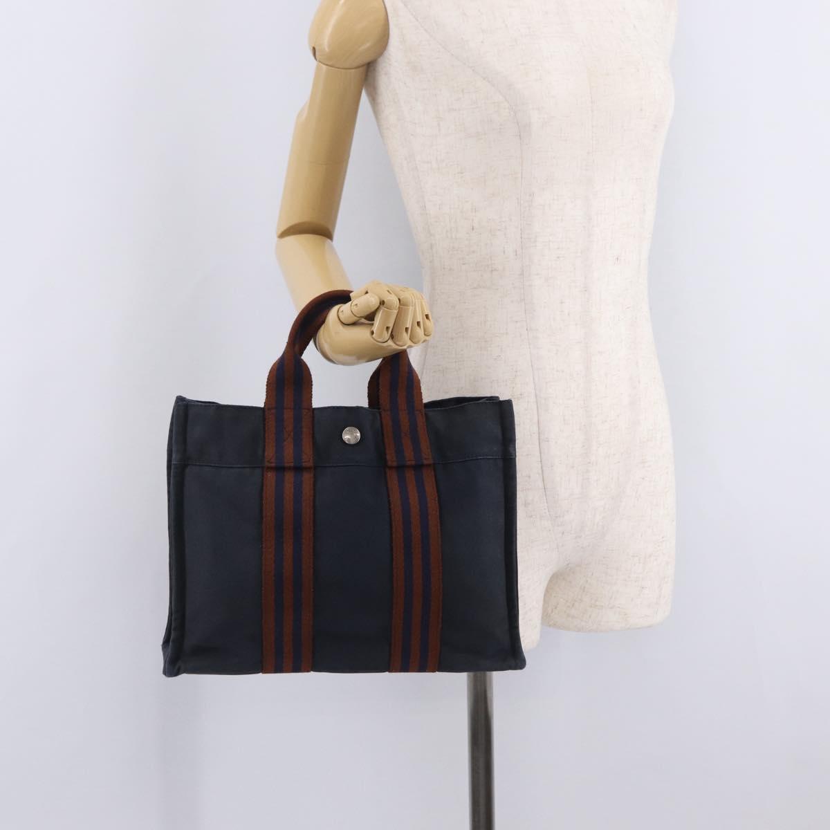 HERMES New Fourre Tout PM Hand Bag Canvas Navy Silver Auth 210303