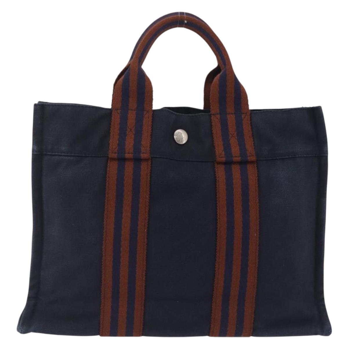 HERMES New Fourre Tout PM Hand Bag Canvas Navy Silver Auth 210303