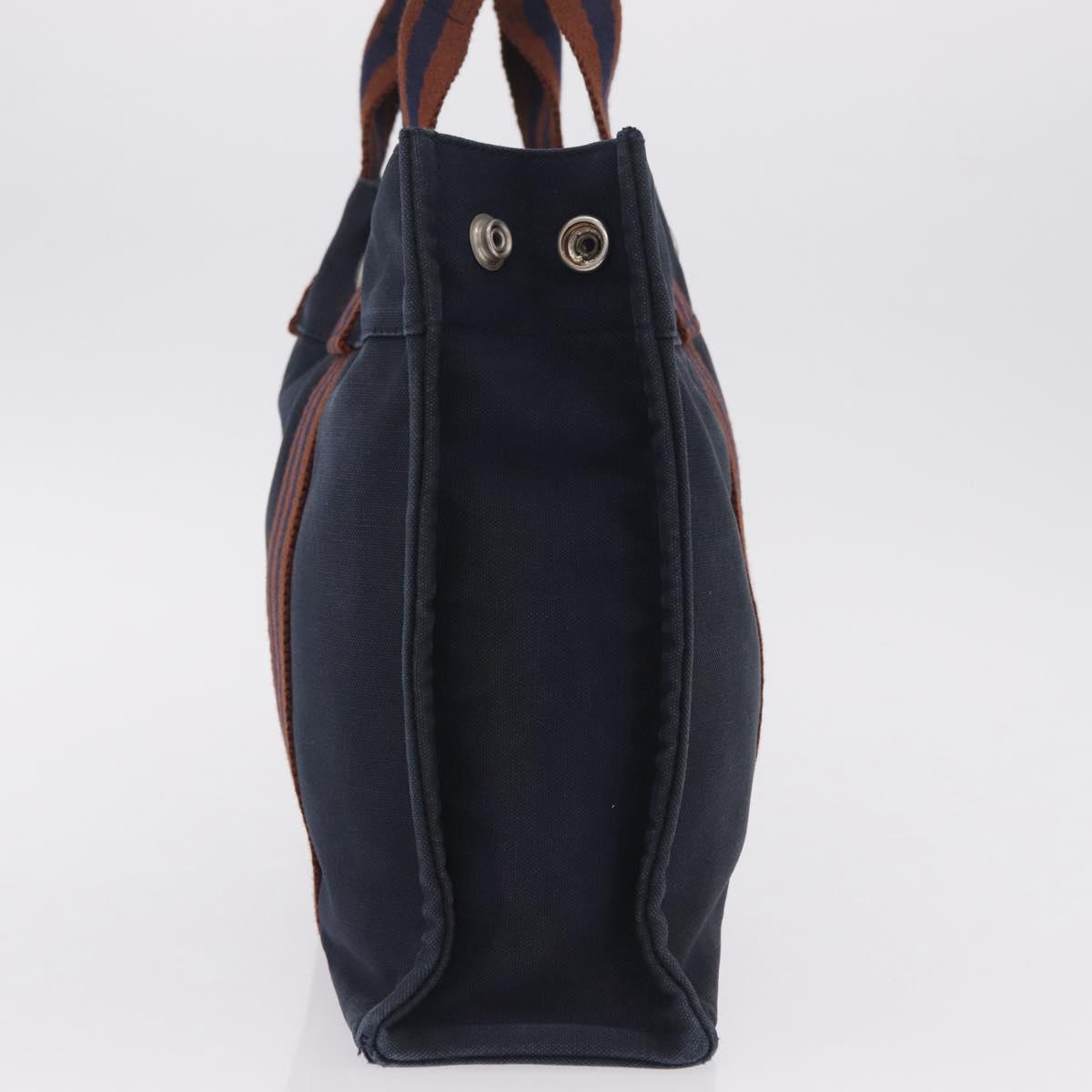 HERMES New Fourre Tout PM Hand Bag Canvas Navy Silver Auth 210303