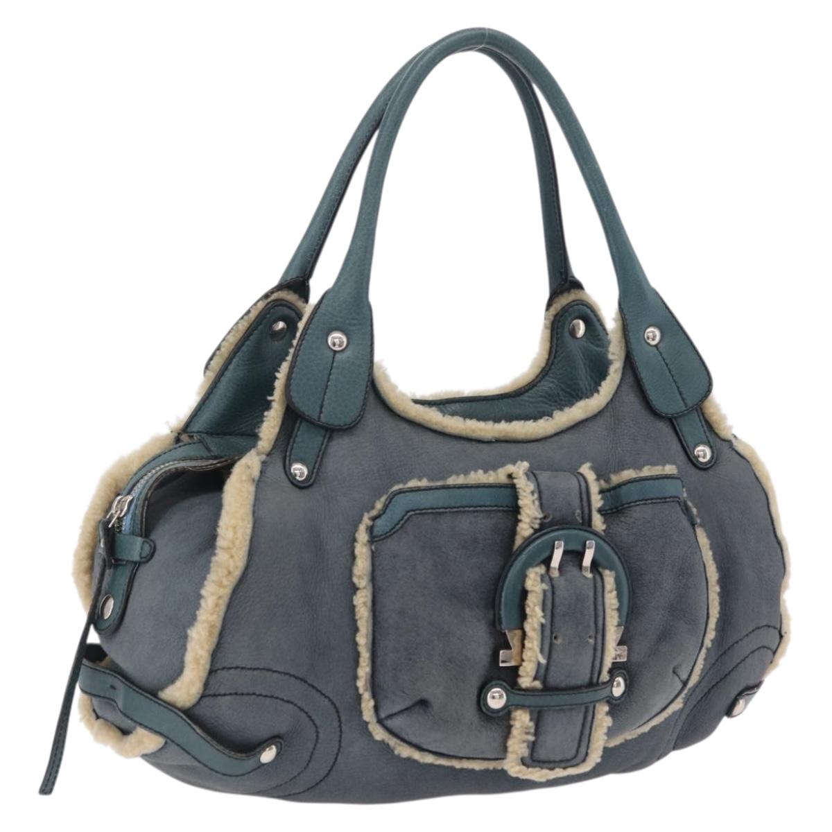 Salvatore Ferragamo Gancini Hand Bag Leather Mouton Blue Silver Auth 210306