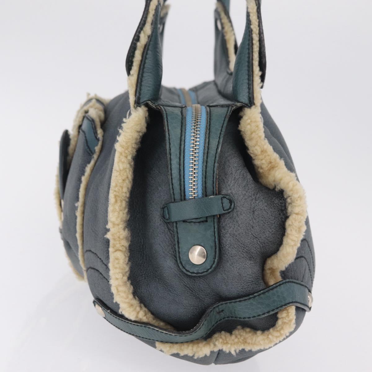 Salvatore Ferragamo Gancini Hand Bag Leather Mouton Blue Silver Auth 210306