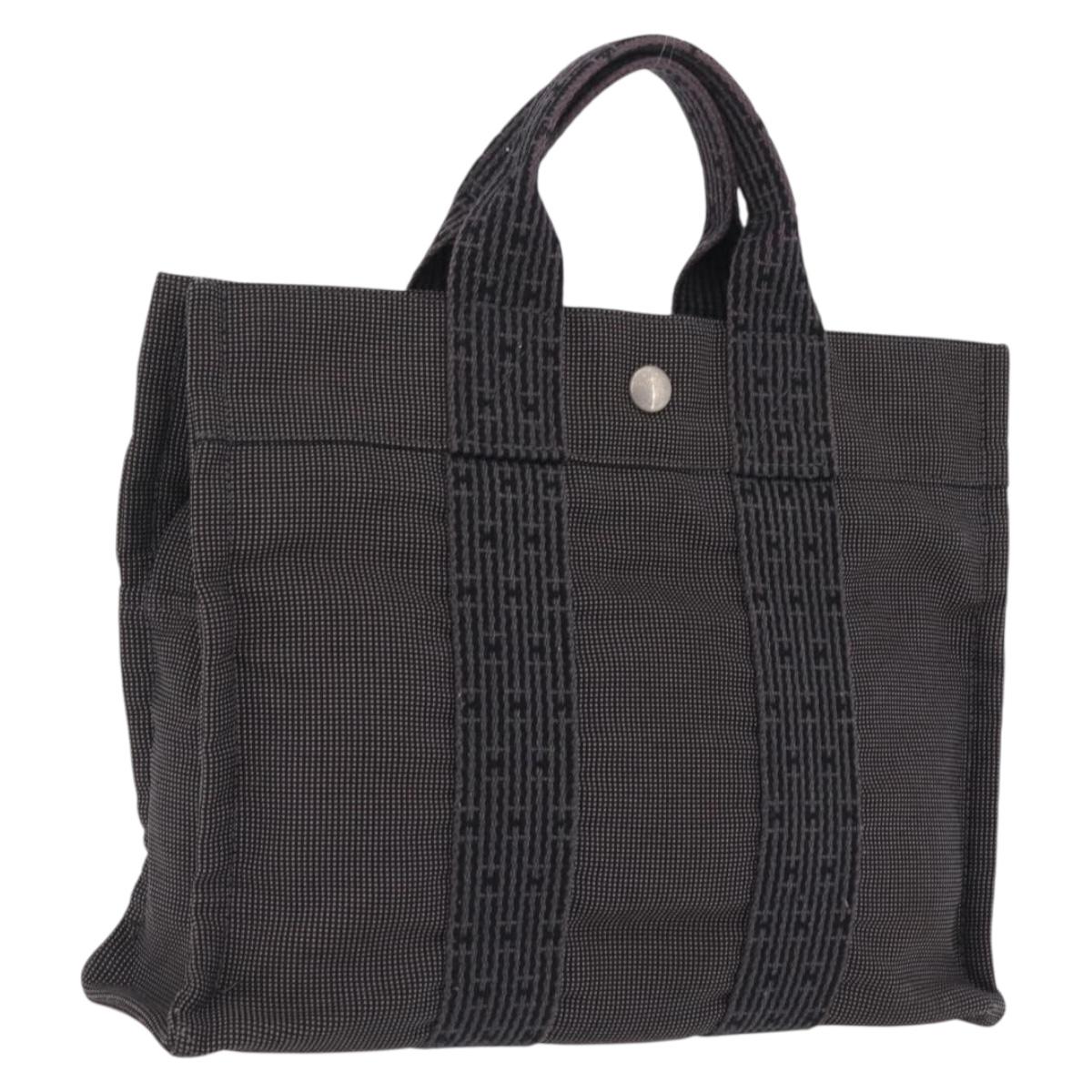 HERMES Her Line PM Hand Bag Canvas Gray Silver Auth 210312