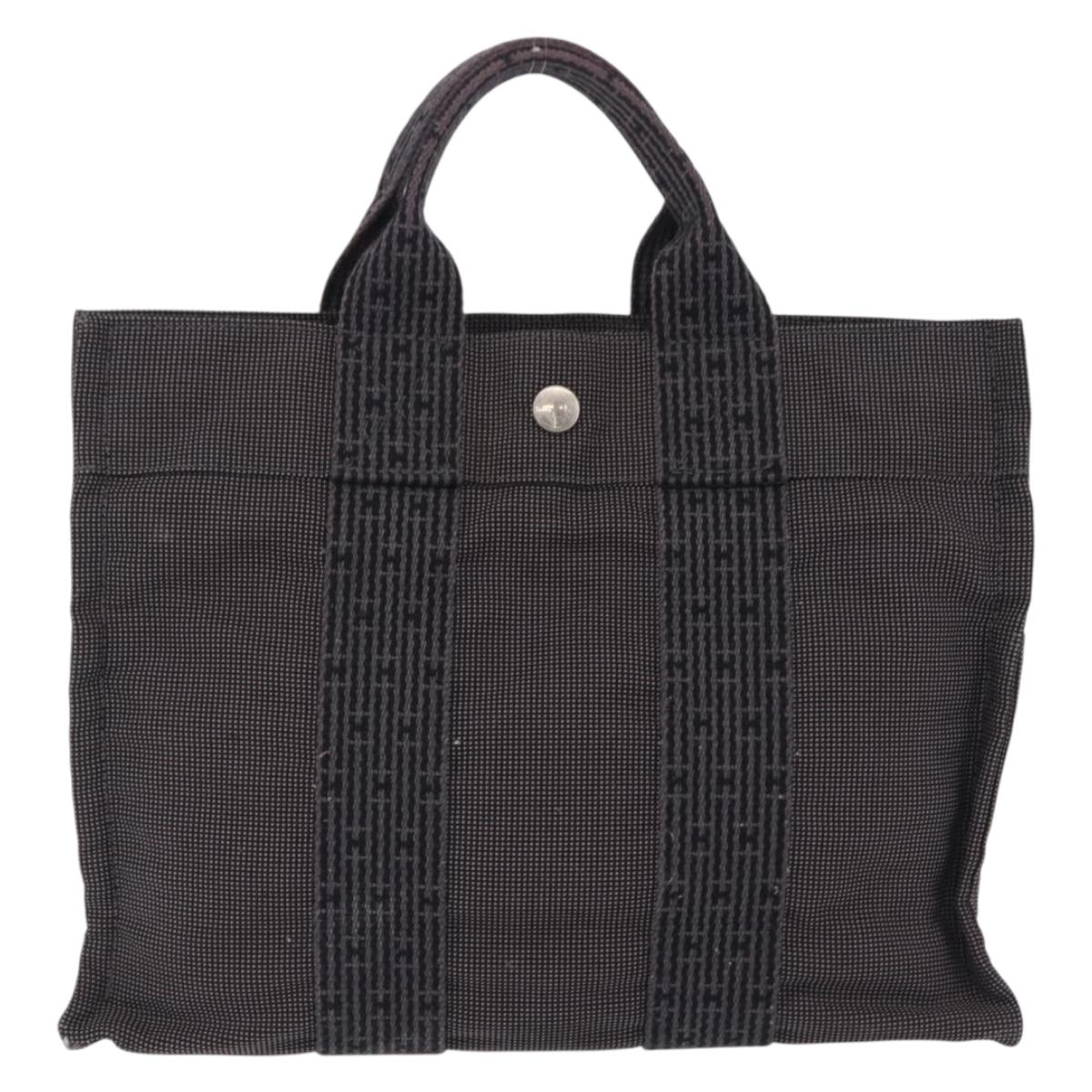 HERMES Her Line PM Hand Bag Canvas Gray Silver Auth 210312