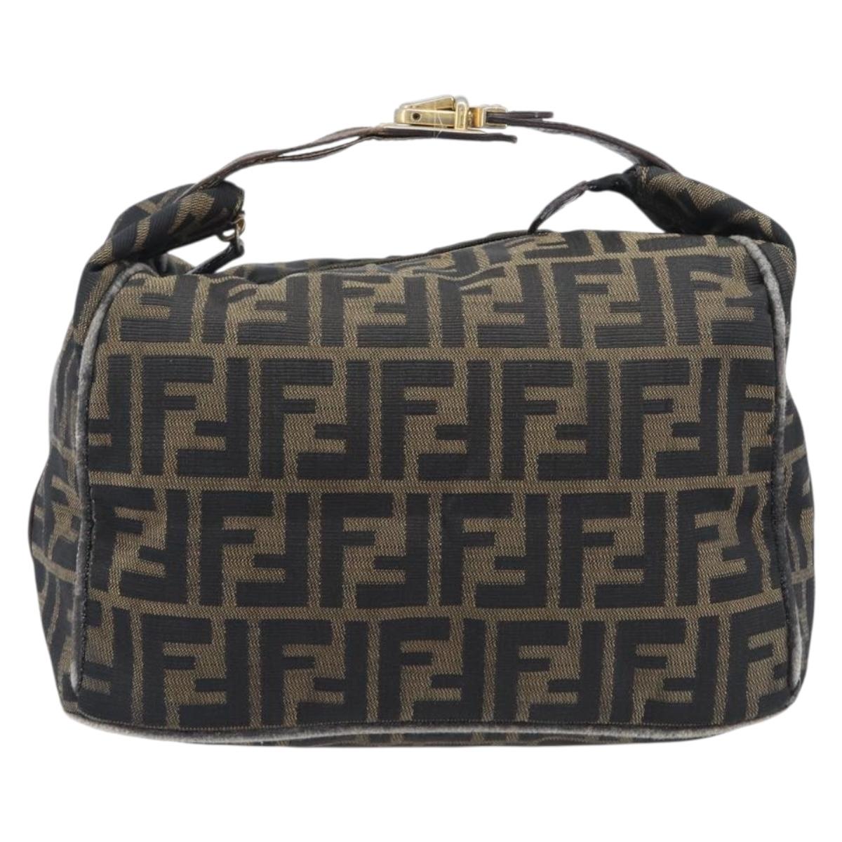 FENDI Zucca Canvas Vanity Hand Bag Black Brown Auth 210314