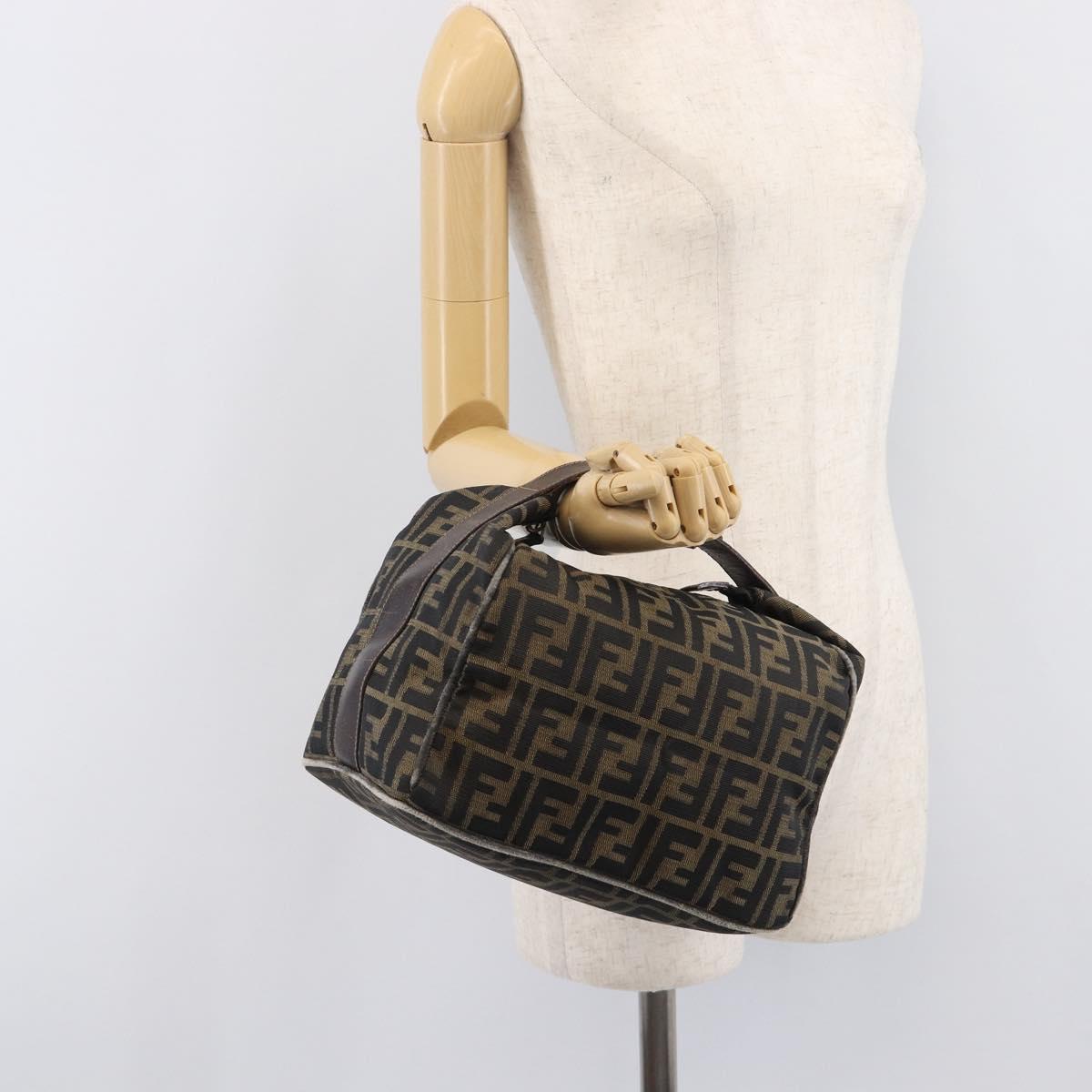 FENDI Zucca Canvas Vanity Hand Bag Black Brown Auth 210314