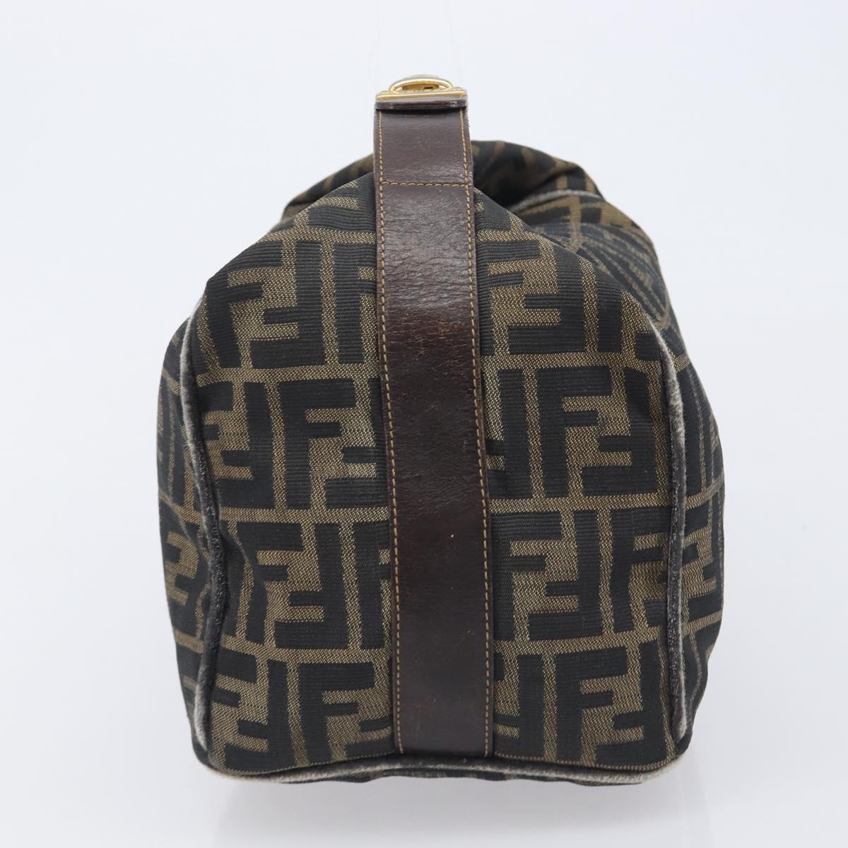 FENDI Zucca Canvas Vanity Hand Bag Black Brown Auth 210314