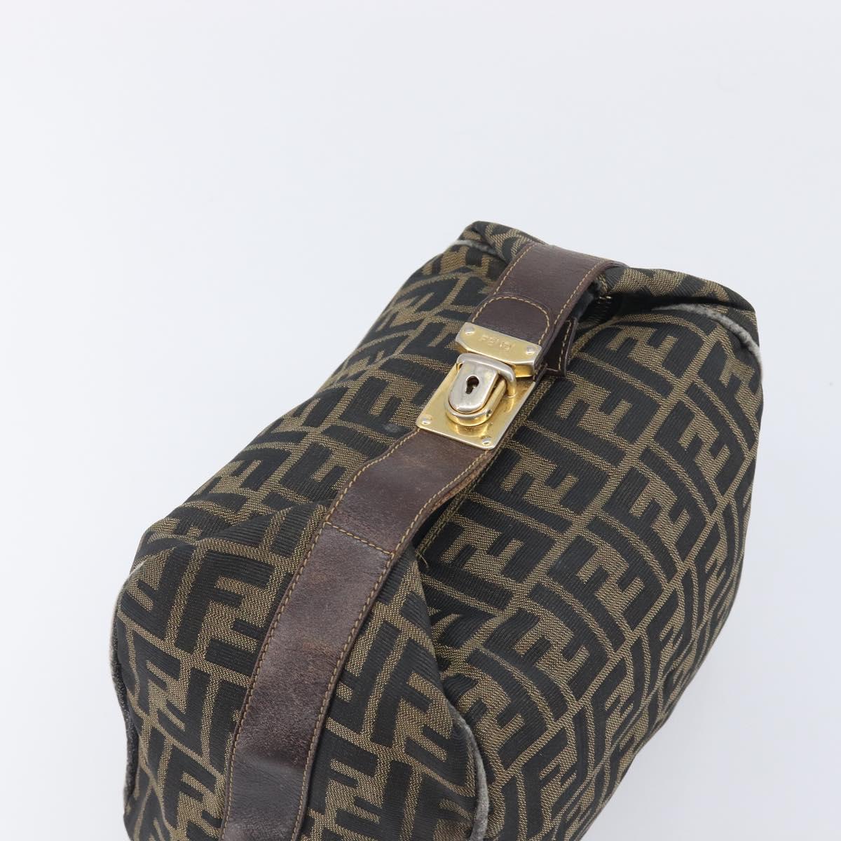 FENDI Zucca Canvas Vanity Hand Bag Black Brown Auth 210314