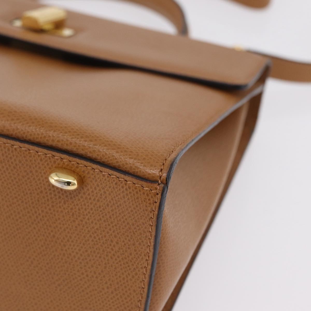 CELINE Hand Bag Leather 2way Beige Gold Auth 210316