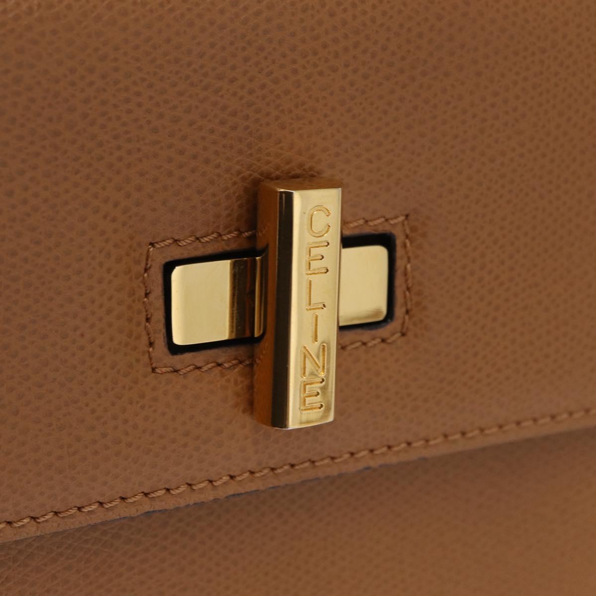 CELINE Hand Bag Leather 2way Beige Gold Auth 210316