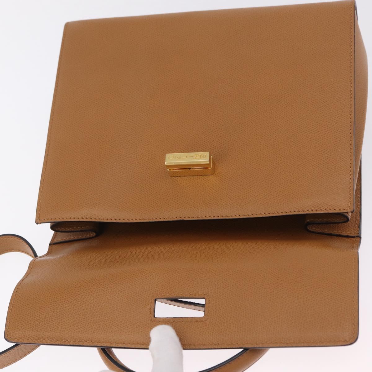 CELINE Hand Bag Leather 2way Beige Gold Auth 210316
