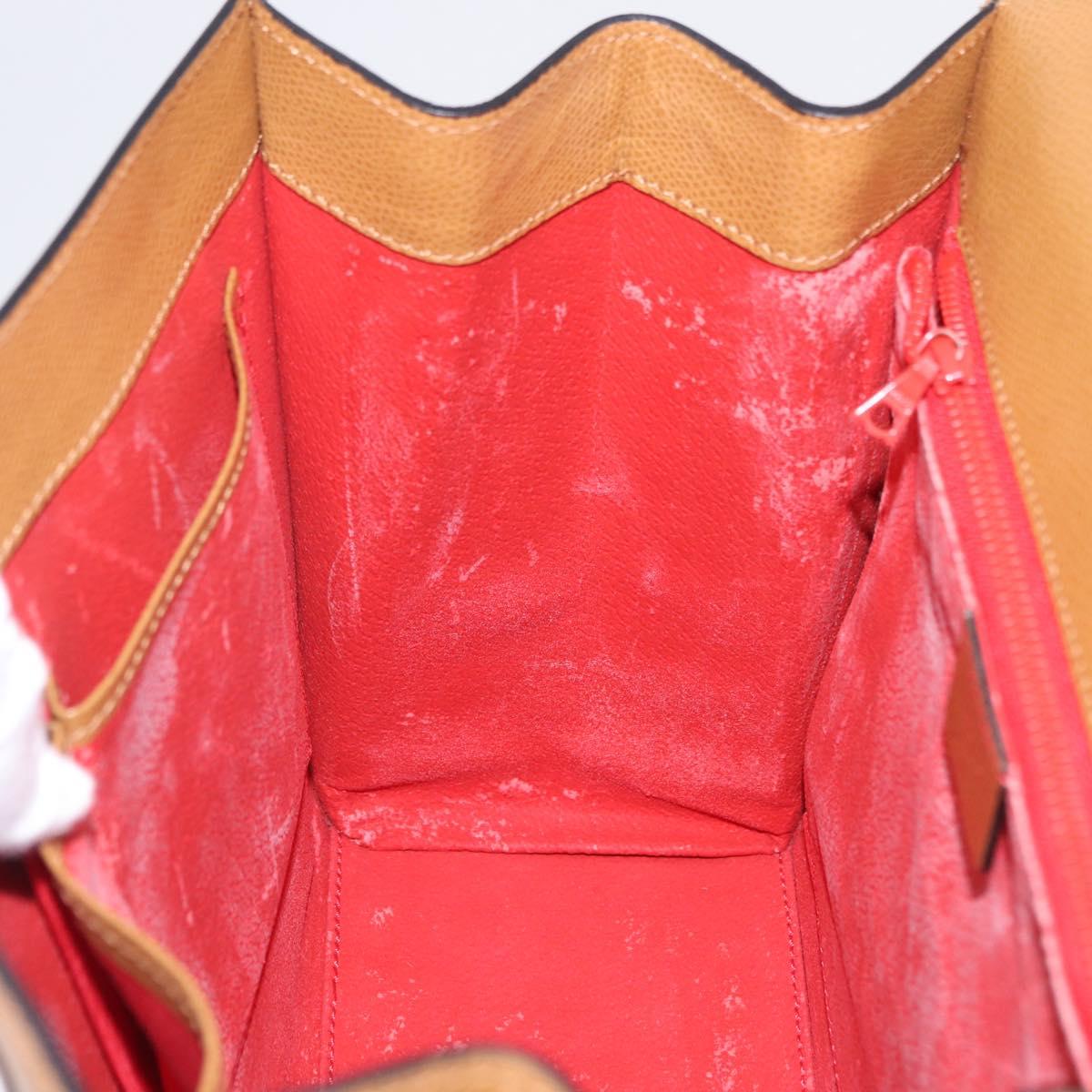 CELINE Hand Bag Leather 2way Beige Gold Auth 210316