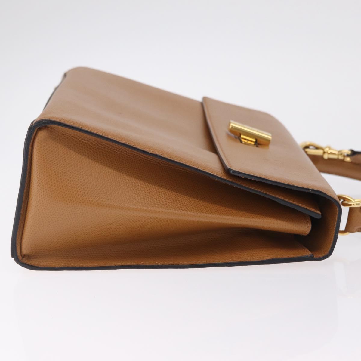 CELINE Hand Bag Leather 2way Beige Gold Auth 210316