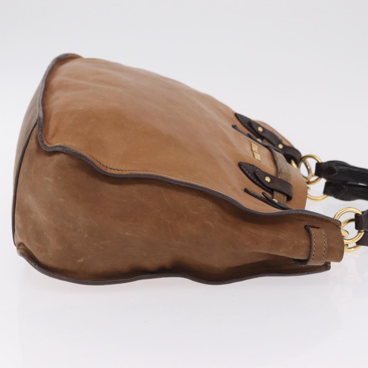 Miu Miu Hand Bag Leather Brown Gold Auth 210317