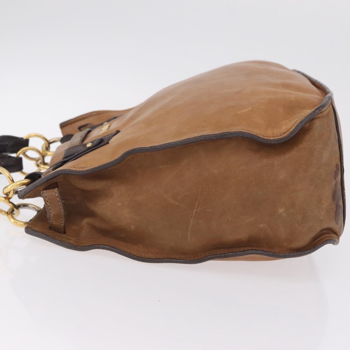 Miu Miu Hand Bag Leather Brown Gold Auth 210317