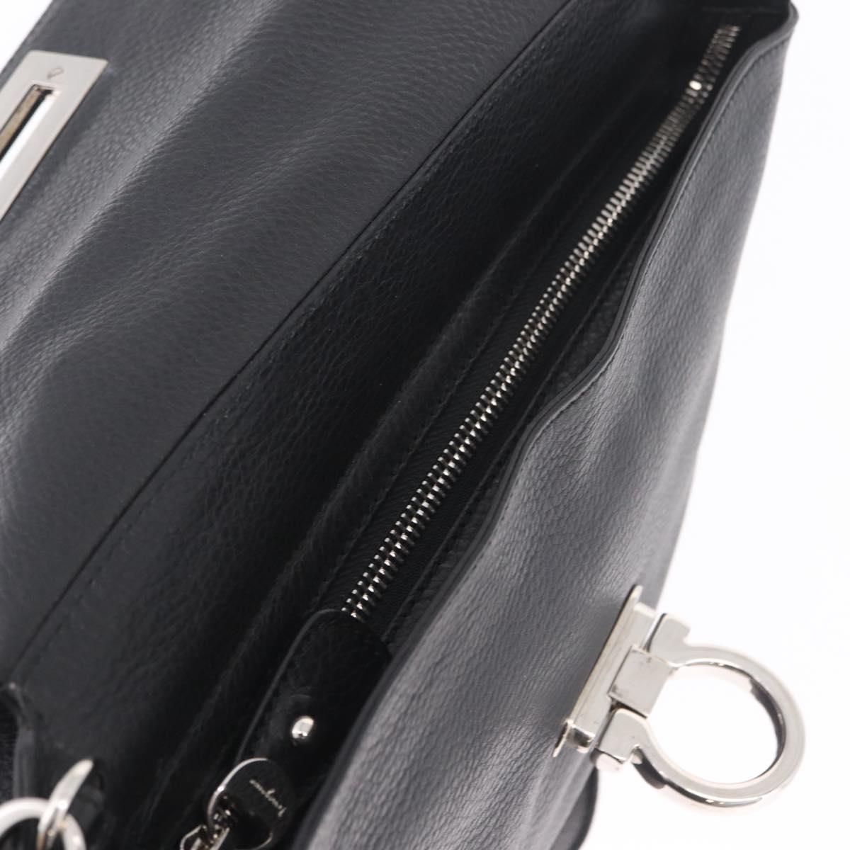 Salvatore Ferragamo Sofia Gancini Bag Leather 2way Black Silver Auth 210322V