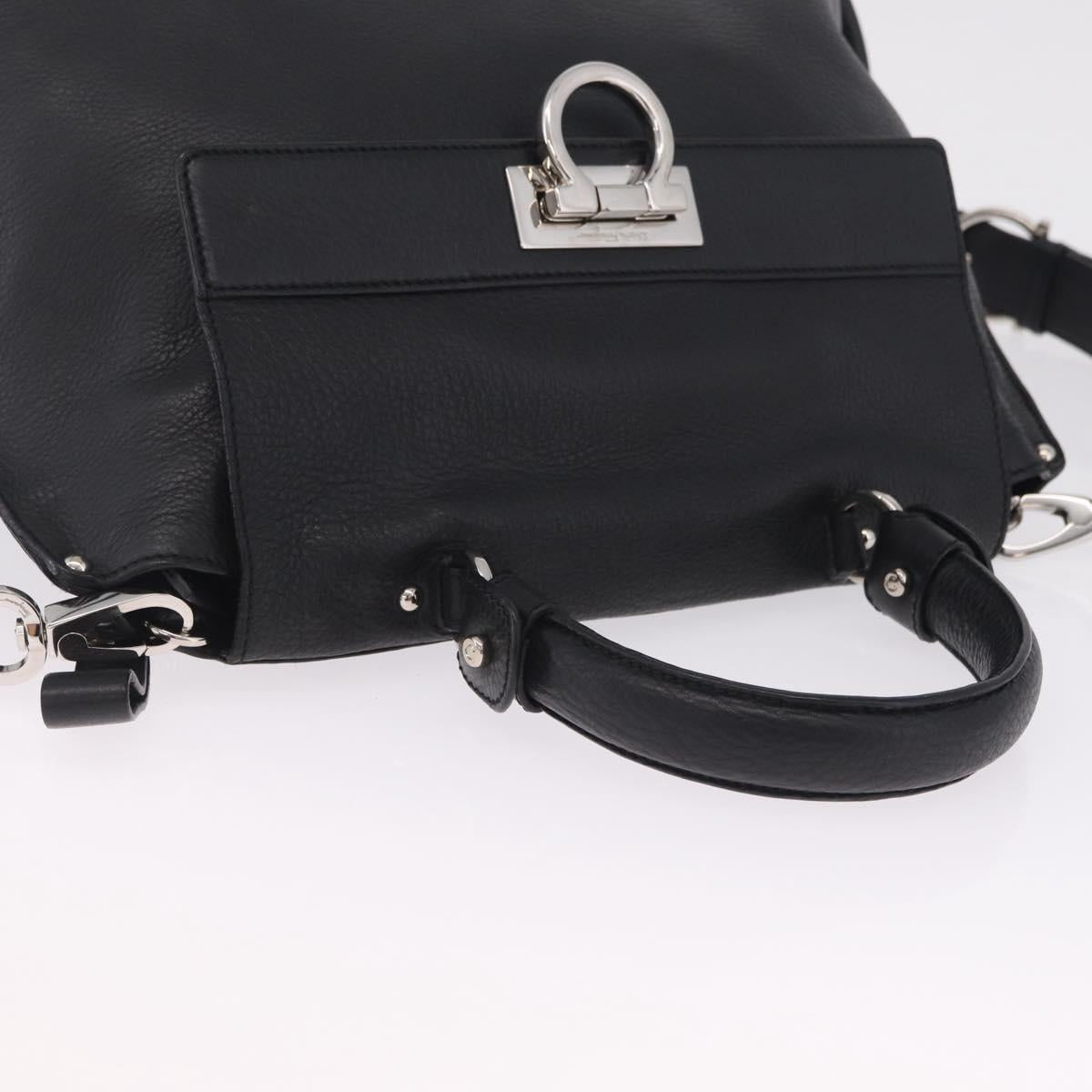 Salvatore Ferragamo Sofia Gancini Bag Leather 2way Black Silver Auth 210322V