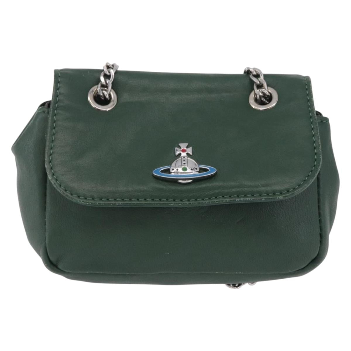 Vivienne Westwood Chain Shoulder Bag Leather Green Silver Auth 210344A