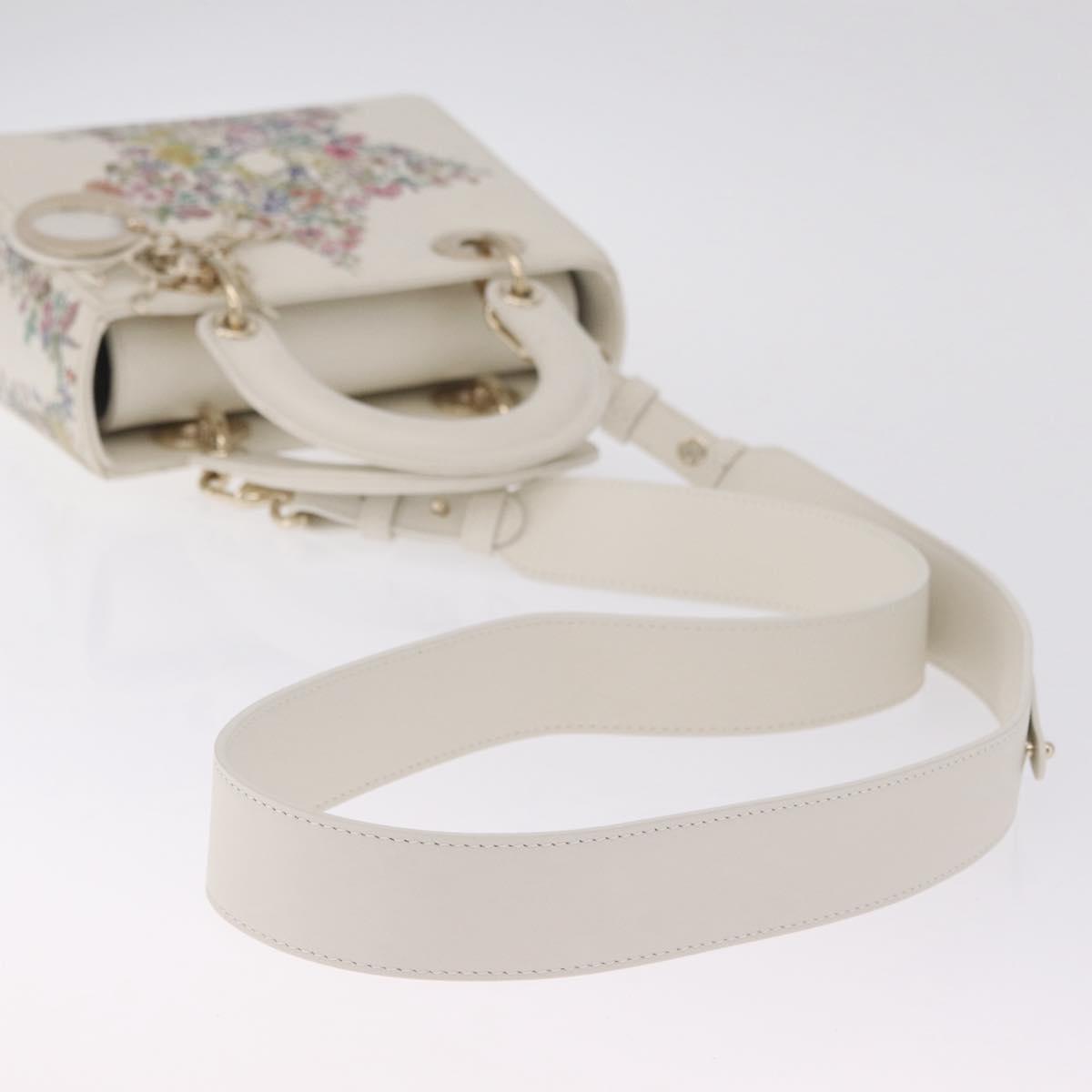 Christian Dior Lady Dior Hand Bag Leather 2way White Gold Auth 210372SAM