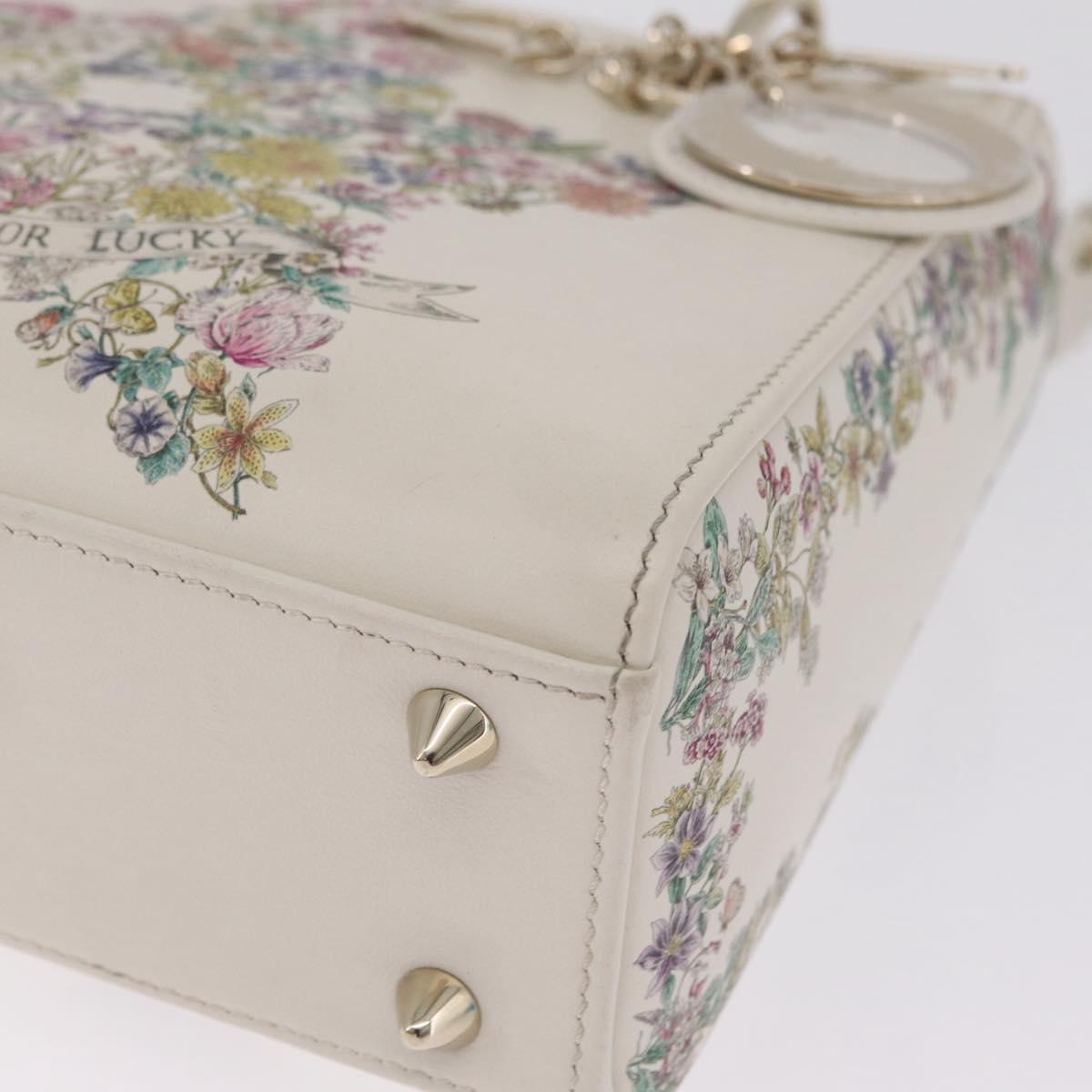 Christian Dior Lady Dior Hand Bag Leather 2way White Gold Auth 210372SAM