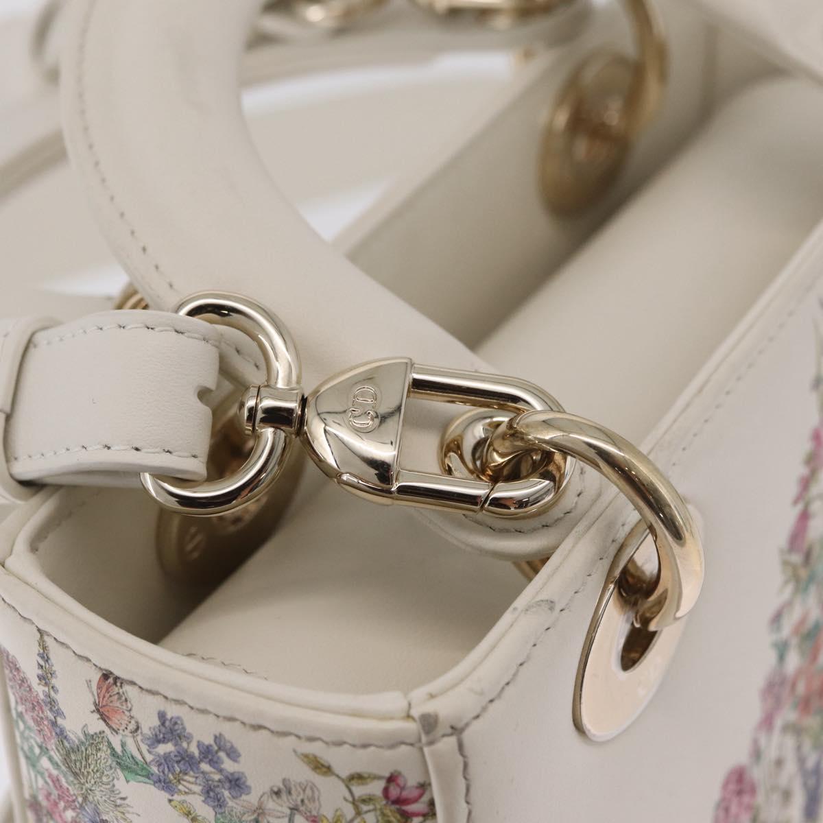 Christian Dior Lady Dior Hand Bag Leather 2way White Gold Auth 210372SAM