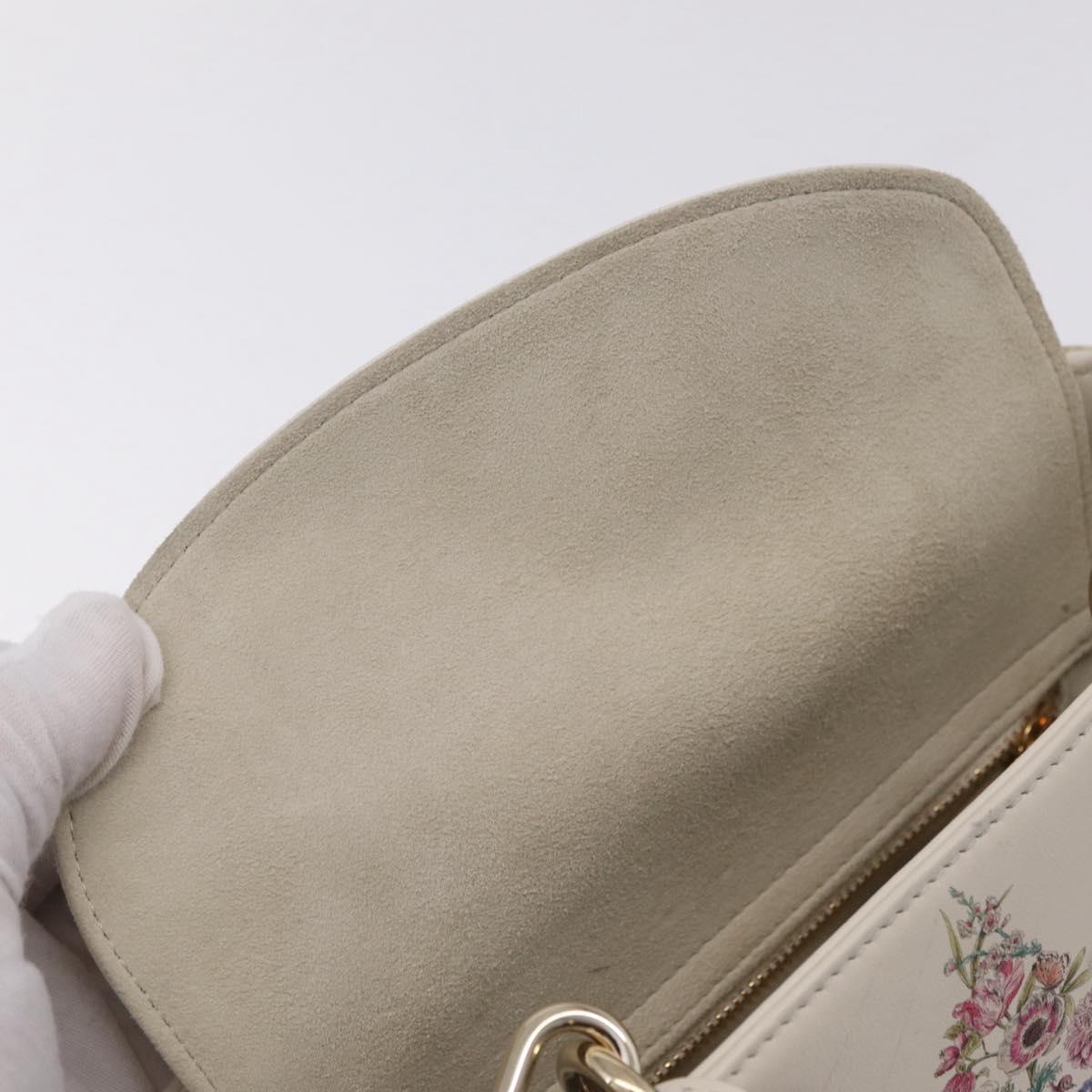Christian Dior Lady Dior Hand Bag Leather 2way White Gold Auth 210372SAM