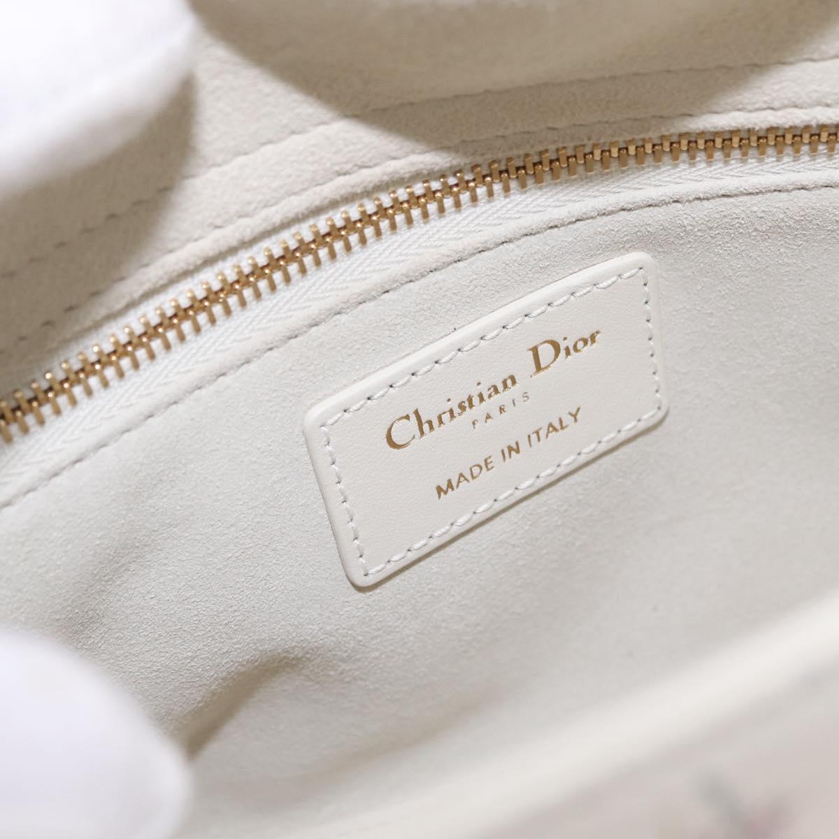 Christian Dior Lady Dior Hand Bag Leather 2way White Gold Auth 210372SAM