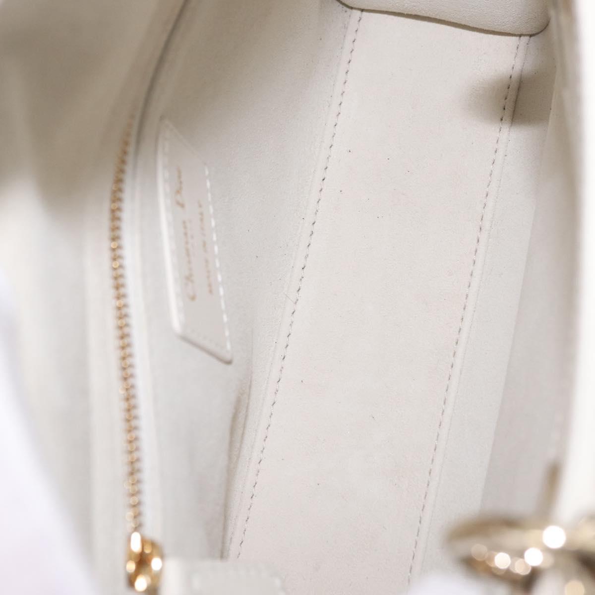 Christian Dior Lady Dior Hand Bag Leather 2way White Gold Auth 210372SAM