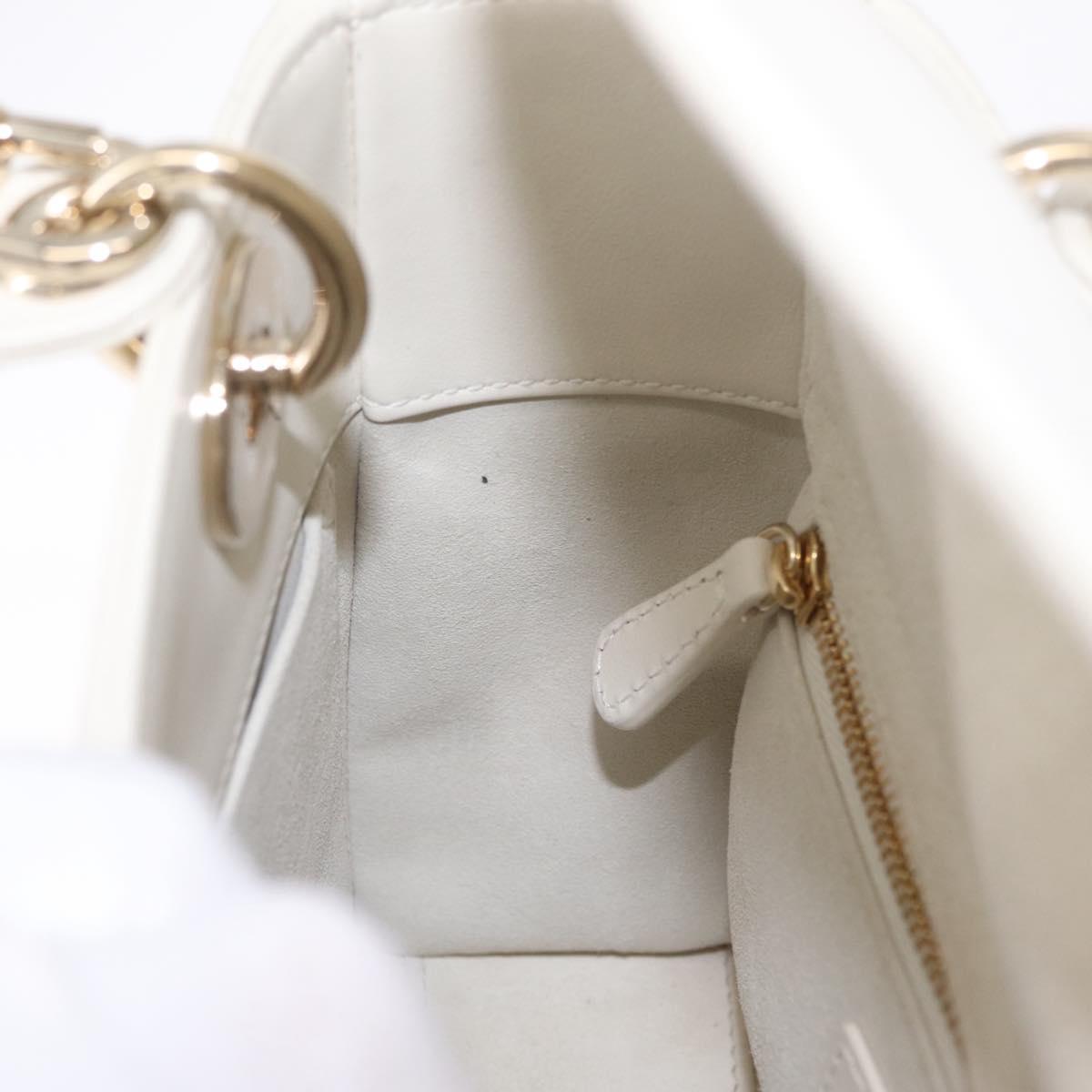Christian Dior Lady Dior Hand Bag Leather 2way White Gold Auth 210372SAM