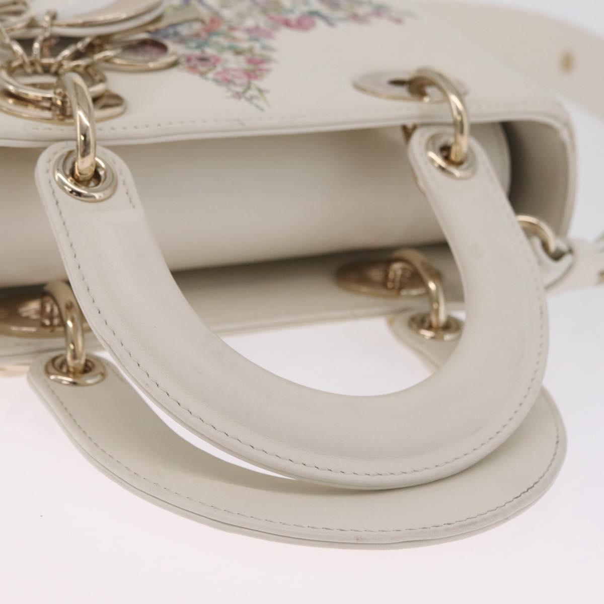 Christian Dior Lady Dior Hand Bag Leather 2way White Gold Auth 210372SAM