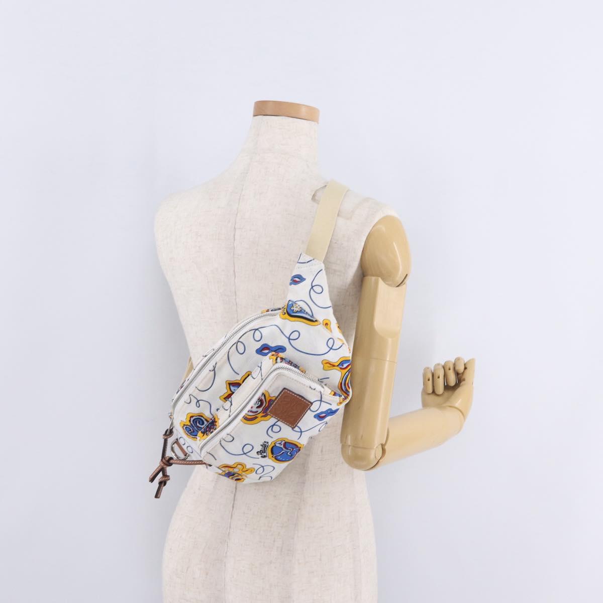 LOEWE Body Bag Canvas White Silver Auth 210373V