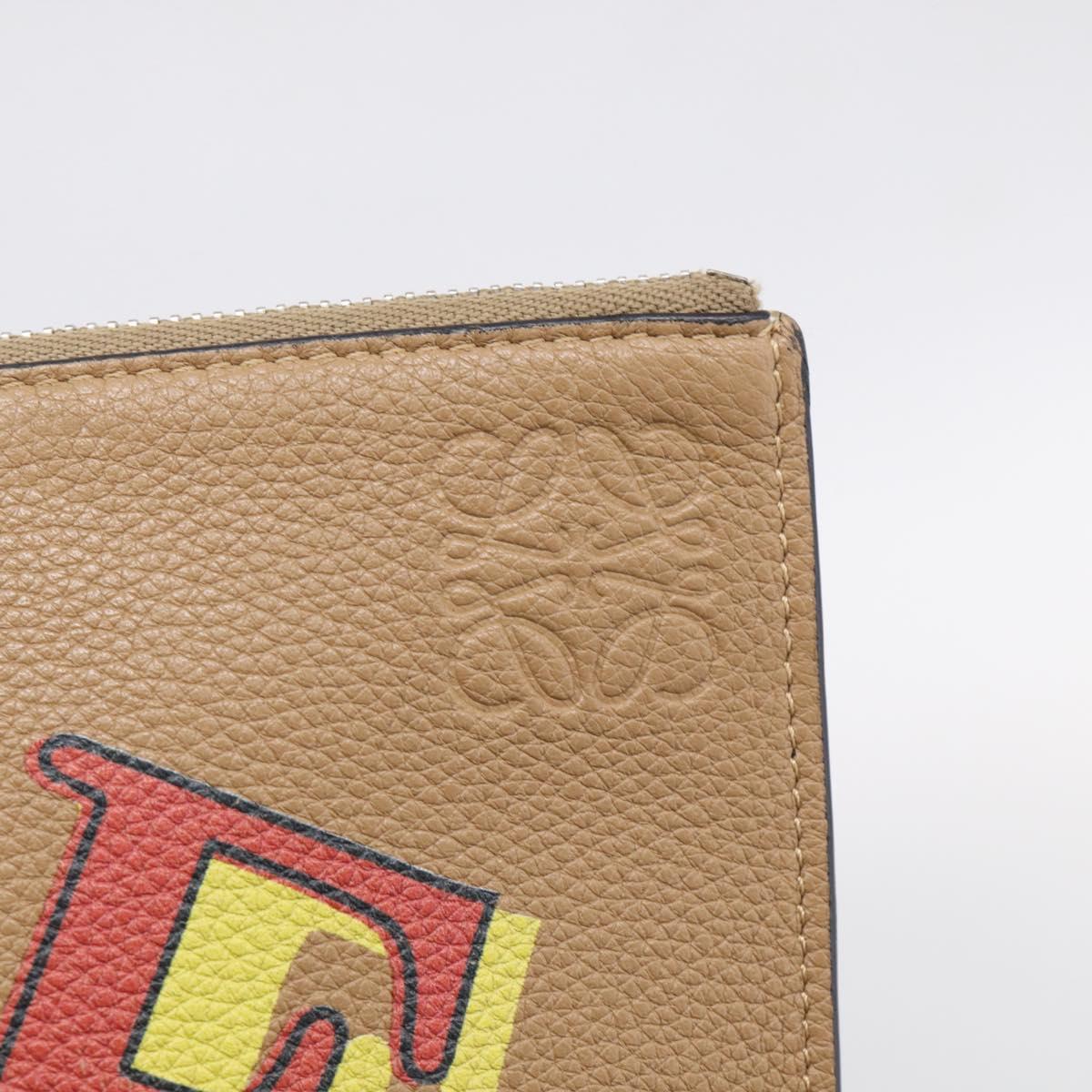 LOEWE Clutch Bag Leather Brown Silver Auth 210375M