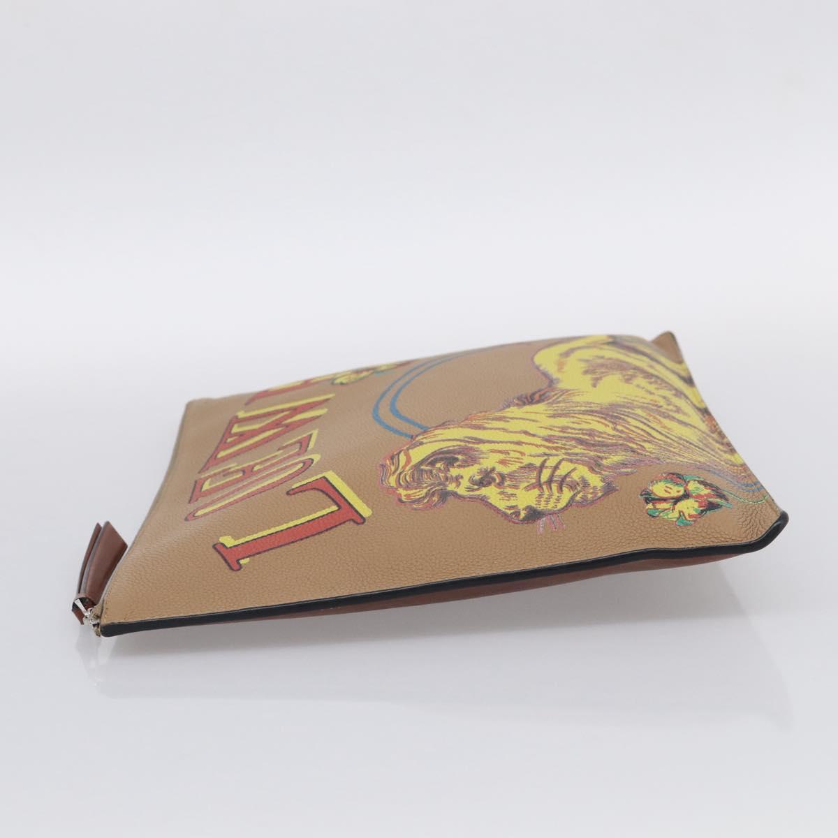 LOEWE Clutch Bag Leather Brown Silver Auth 210375M