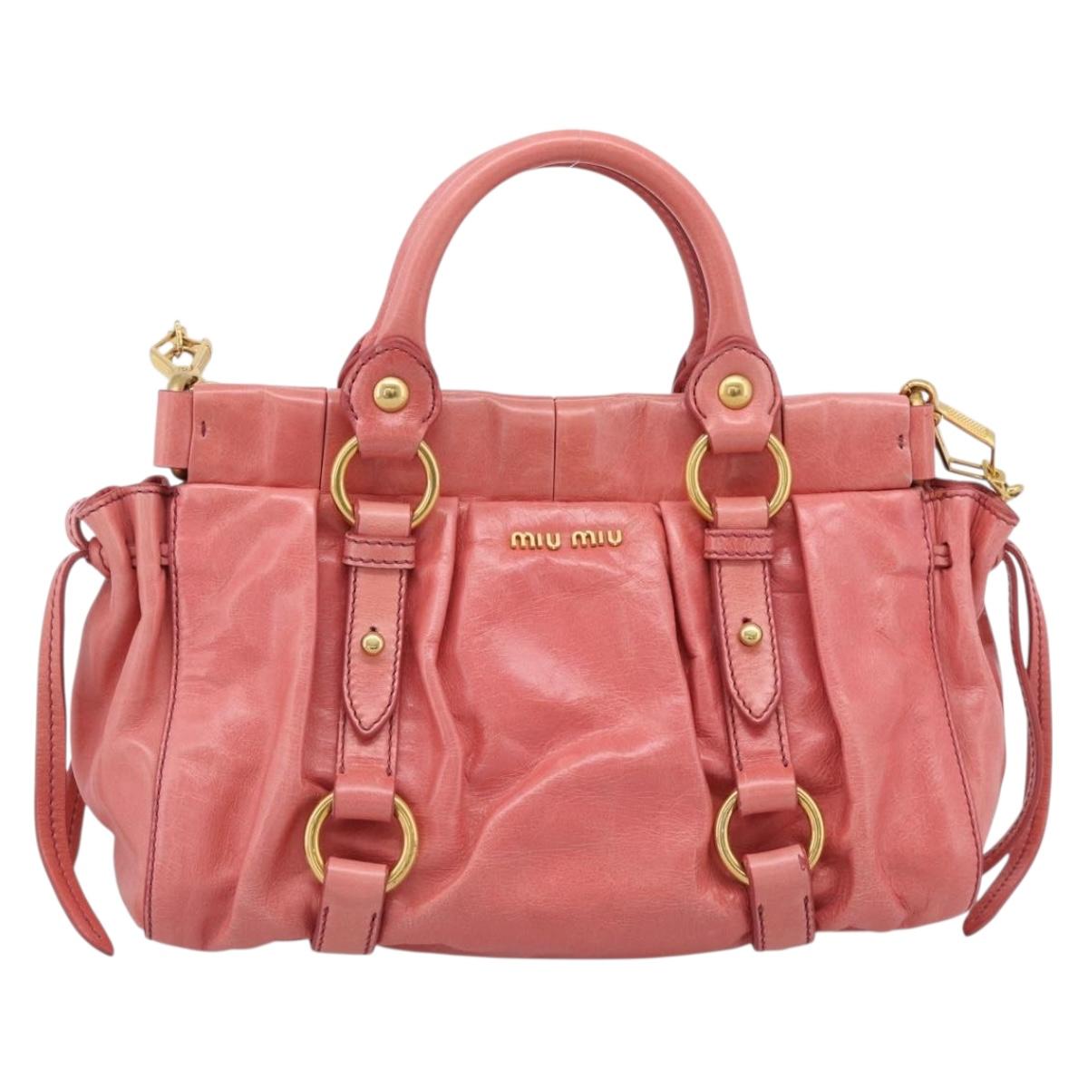 Miu Miu Hand Bag Vitellolux 2way Pink Gold Auth 210376M