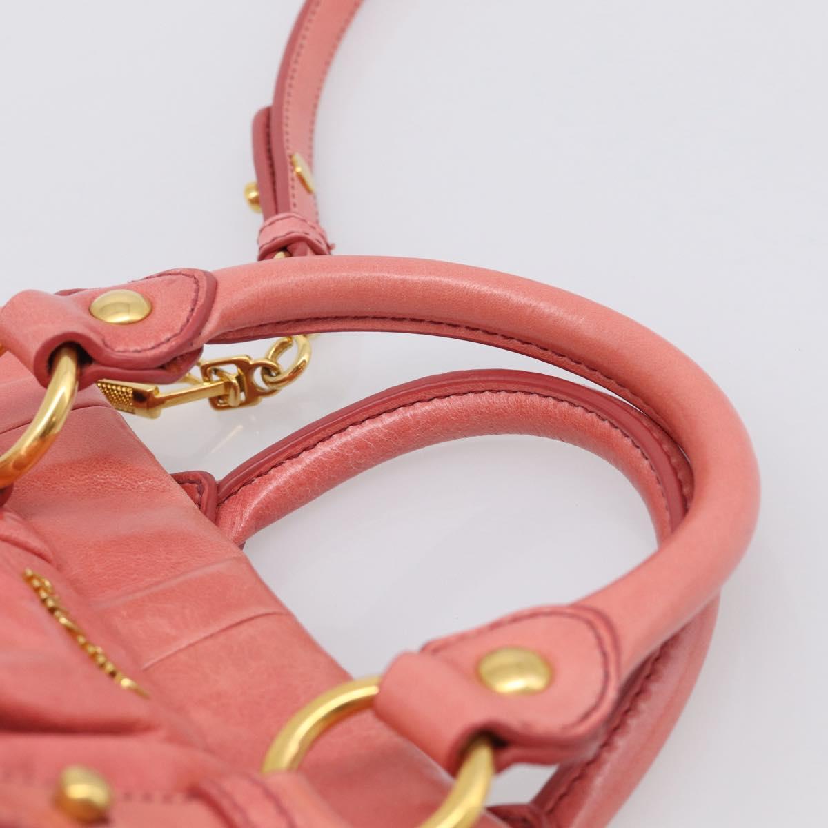 Miu Miu Hand Bag Vitellolux 2way Pink Gold Auth 210376M