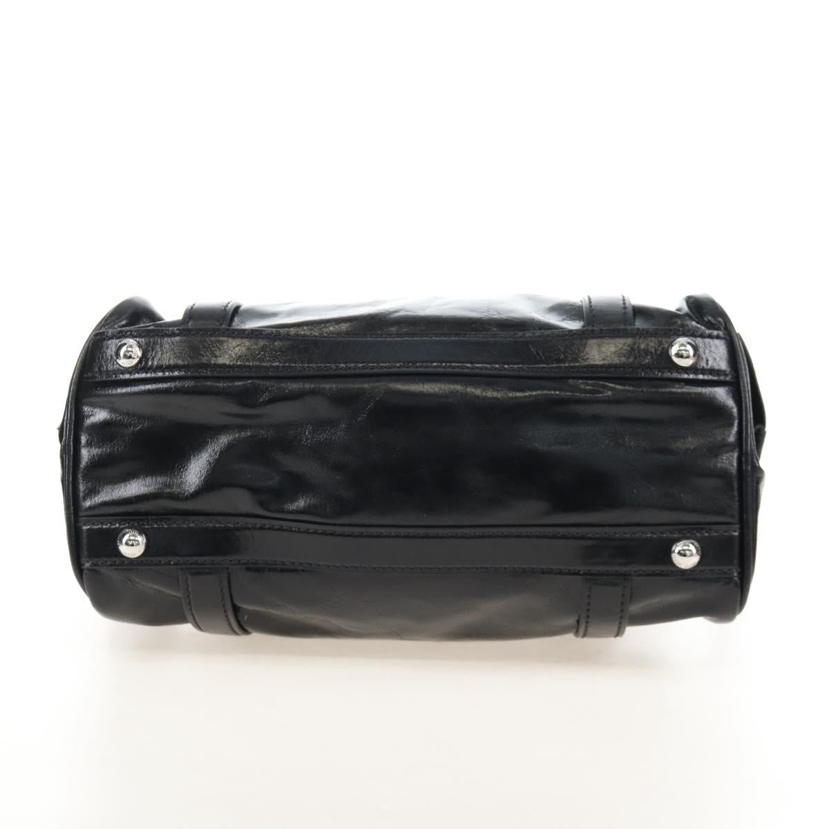 Miu Miu Vitter Shine Hand Bag Leather 2way Black Silver Auth 210377SAM