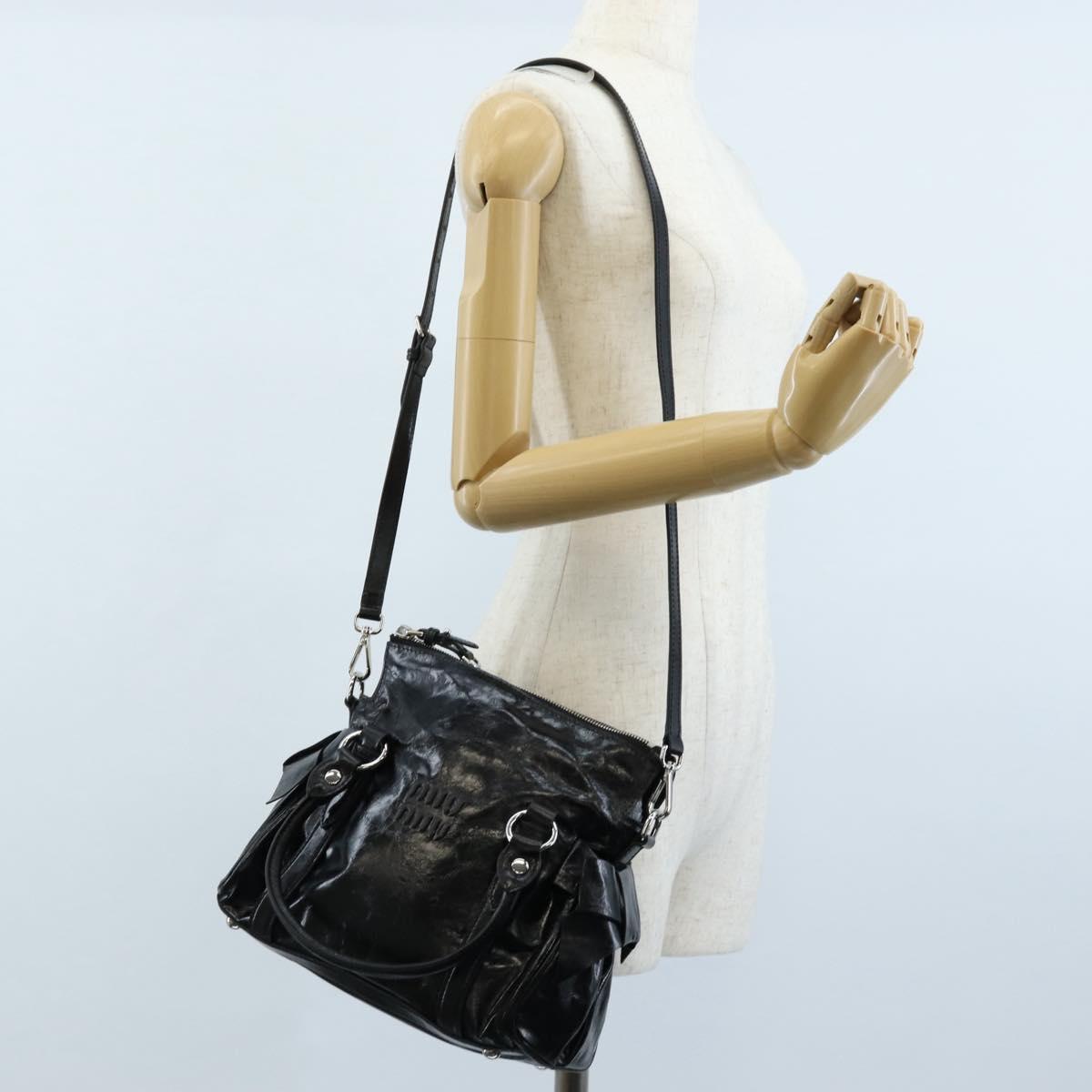 Miu Miu Vitter Shine Hand Bag Leather 2way Black Silver Auth 210377SAM