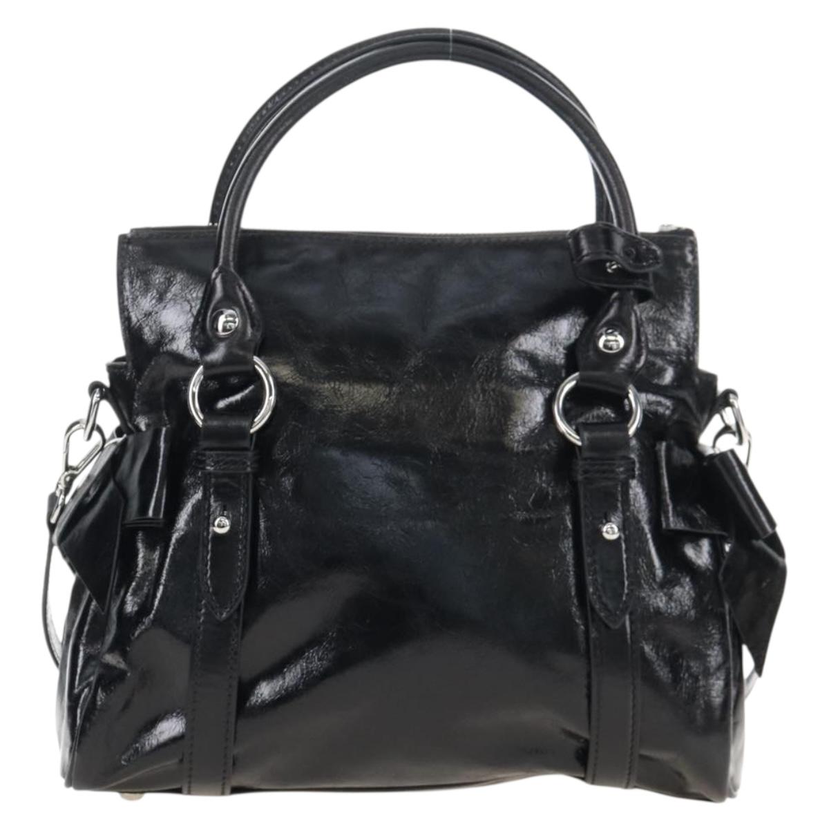 Miu Miu Vitter Shine Hand Bag Leather 2way Black Silver Auth 210377SAM