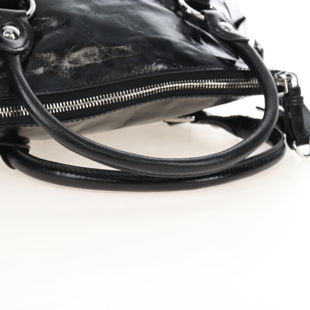 Miu Miu Vitter Shine Hand Bag Leather 2way Black Silver Auth 210377SAM