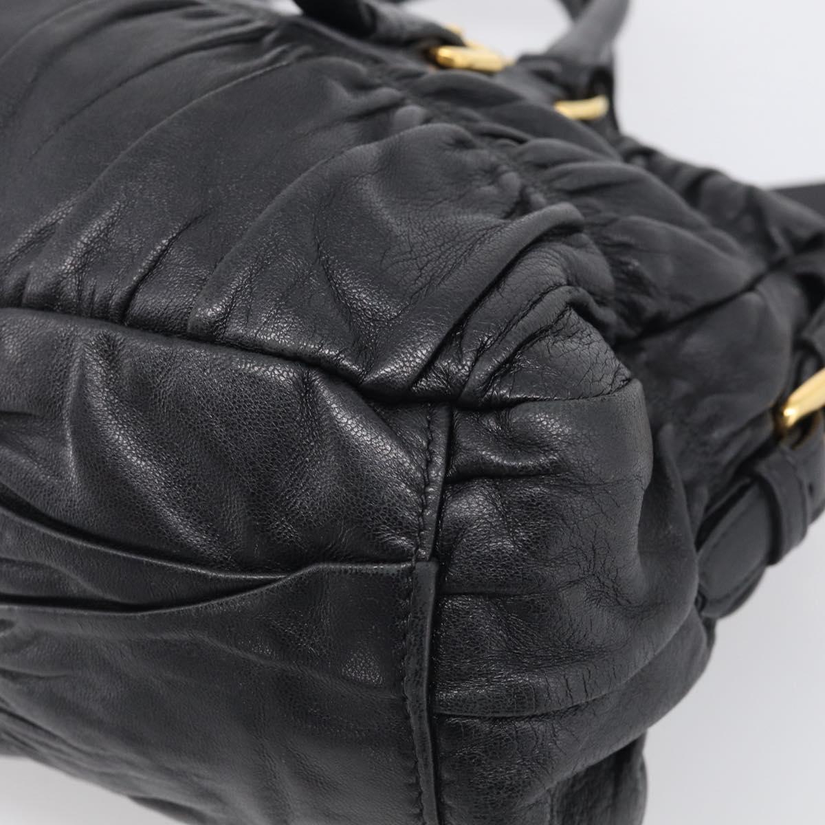 PRADA Gathered Hand Bag Leather 2way Black Gold Auth 210378A
