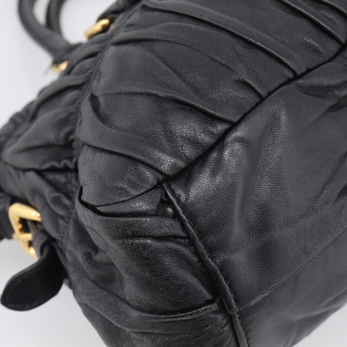 PRADA Gathered Hand Bag Leather 2way Black Gold Auth 210378A