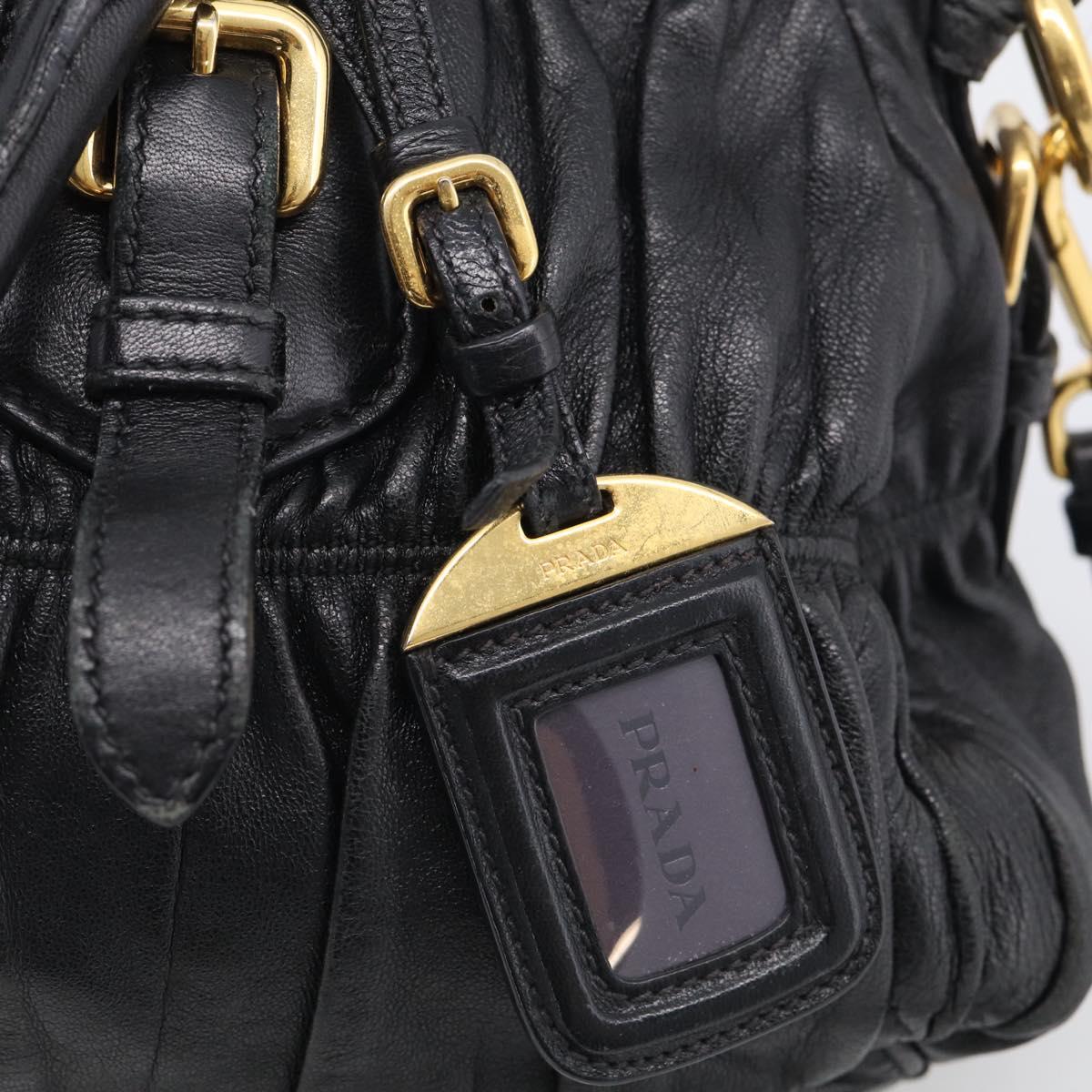 PRADA Gathered Hand Bag Leather 2way Black Gold Auth 210378A