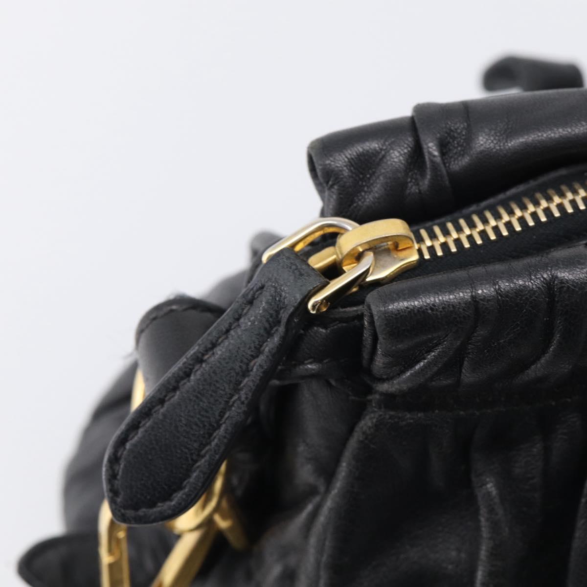 PRADA Gathered Hand Bag Leather 2way Black Gold Auth 210378A
