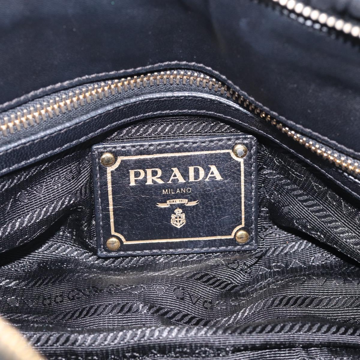 PRADA Gathered Hand Bag Leather 2way Black Gold Auth 210378A