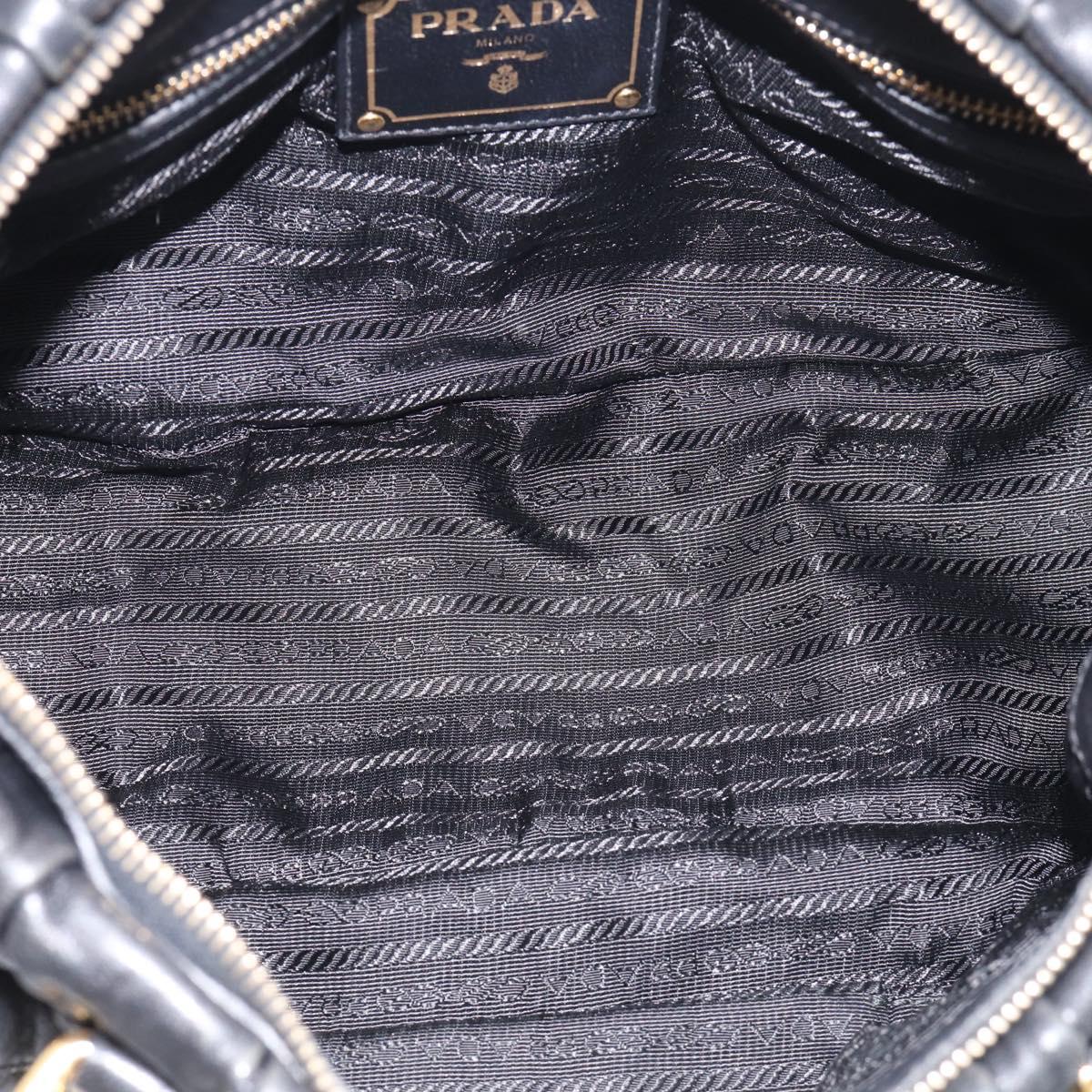 PRADA Gathered Hand Bag Leather 2way Black Gold Auth 210378A