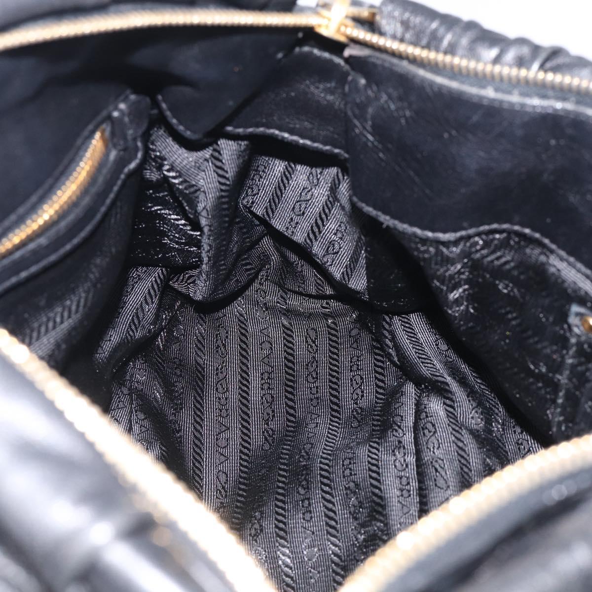 PRADA Gathered Hand Bag Leather 2way Black Gold Auth 210378A